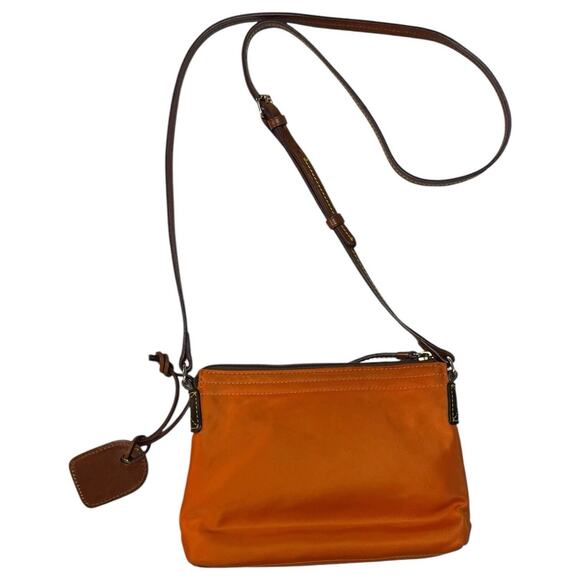 Dooney Bourke Purse Crossbody Orange Brown Embroidered Logo Boho Classic Preppy - Picture 13 of 16